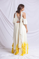 WHITE & YELLOW HAND EMBROIDERED LEHENGA SET
