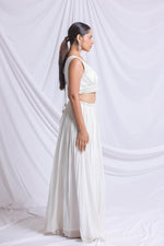 WHITE PEARL WORK HAND EMBROIDERED LEHENGA SET