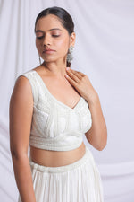 WHITE PEARL WORK HAND EMBROIDERED LEHENGA SET