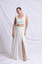 WHITE PEARL WORK HAND EMBROIDERED LEHENGA SET