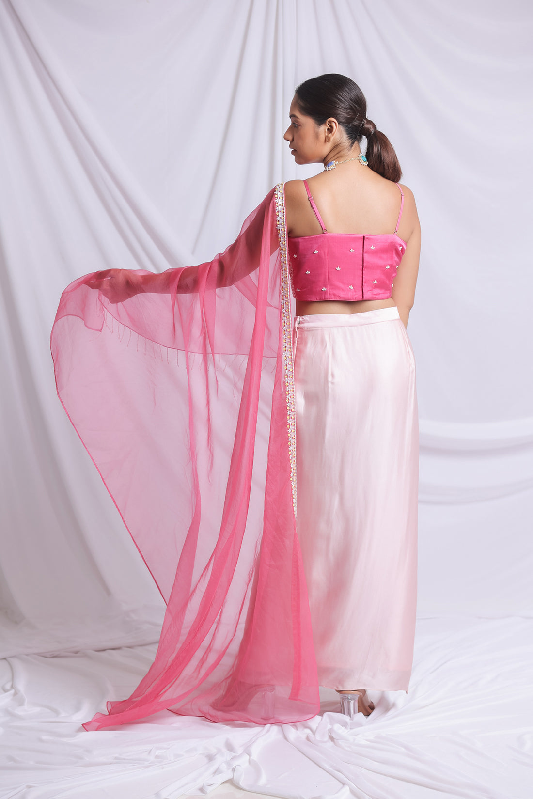 DARK PINK HAND EMBROIDERED DRAPED SKIRT
