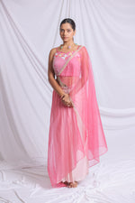DARK PINK HAND EMBROIDERED DRAPED SKIRT