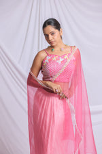 DARK PINK HAND EMBROIDERED DRAPED SKIRT