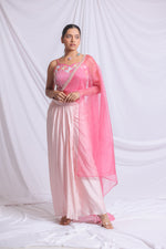 DARK PINK HAND EMBROIDERED DRAPED SKIRT