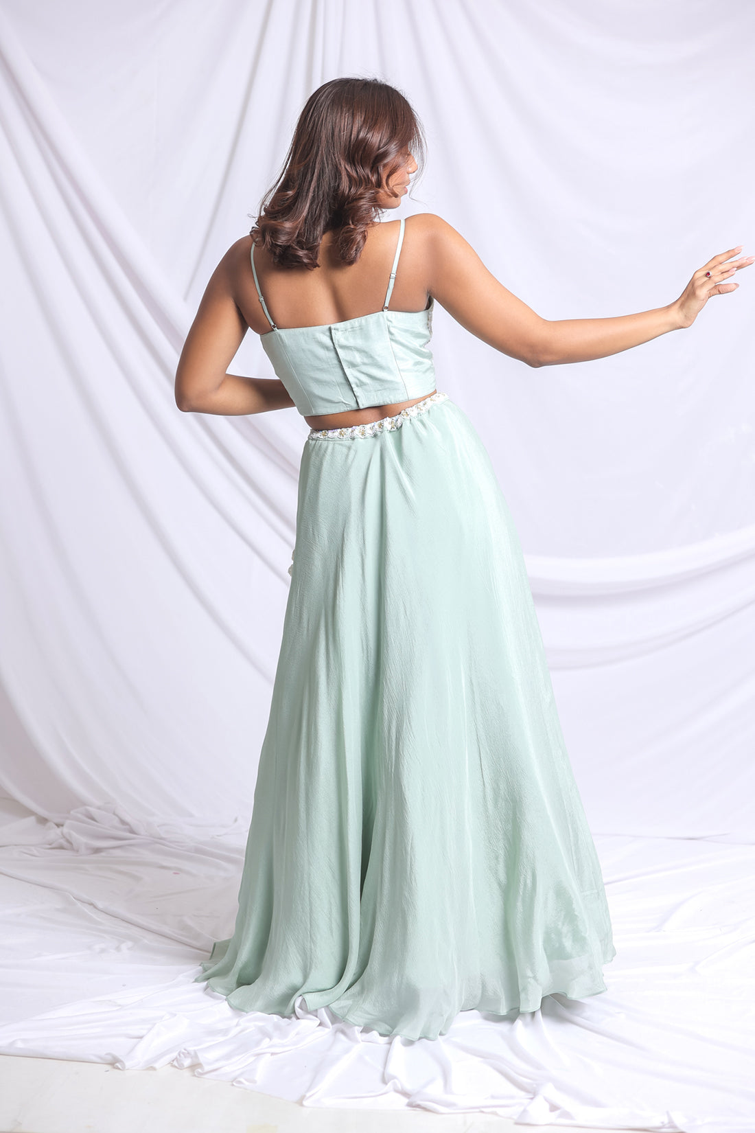 MINT GREEN HAND EMBROIDERED LEHENGA SET