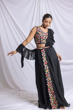 BLACK ROYALE HAND EMBROIDERED SKIRT SET
