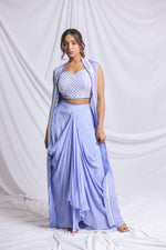 MIST BLUE LUXE INDO WESTERN SKIRT SET