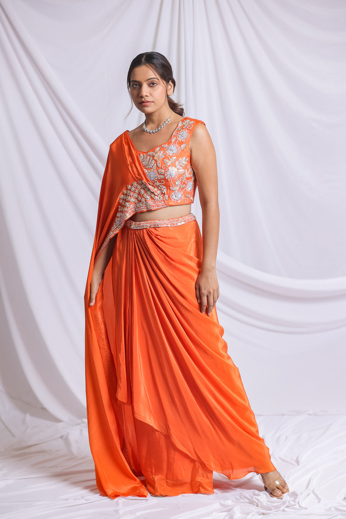 ORANGE HERITAGE DRAPE SKIRT SET