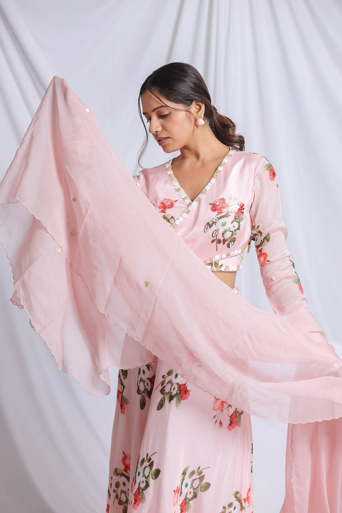 BLUSH PINK FLORAL LUXE LEHENGA SET