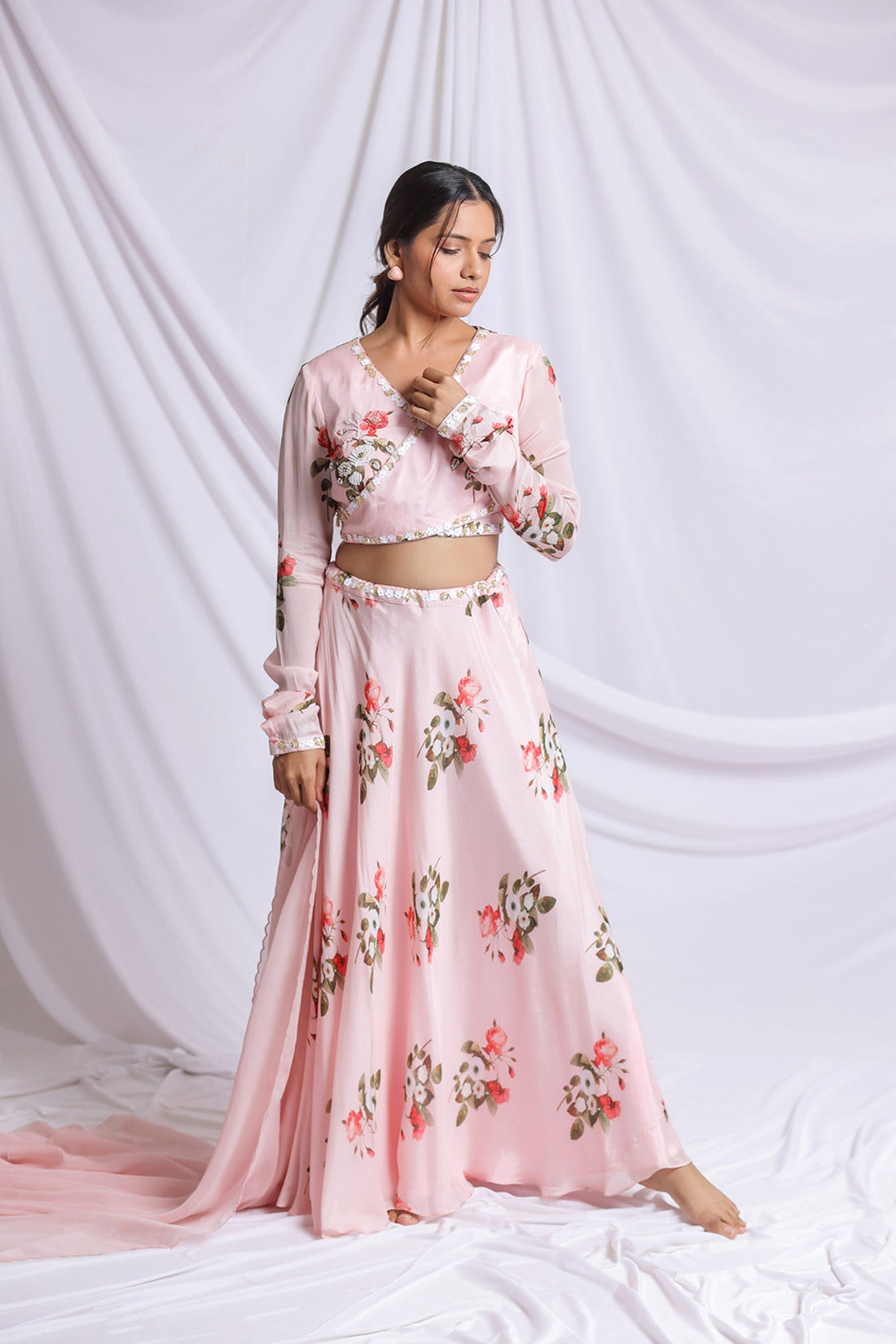 BLUSH PINK FLORAL LUXE LEHENGA SET