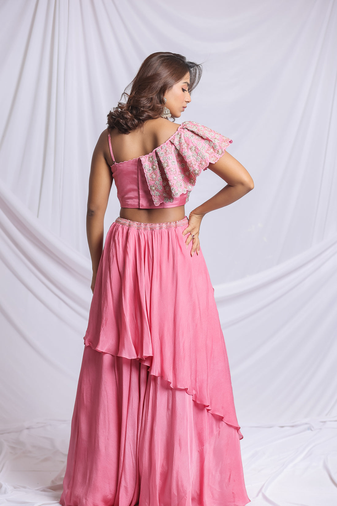 DUST PINK LUXE ONE SHOULDER LEHENGA SET