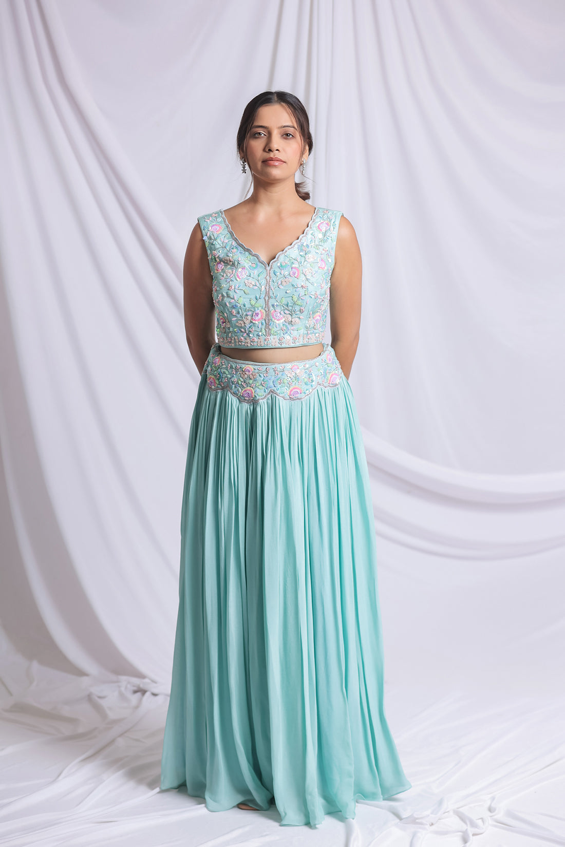 MINT GREEN LUXE HAND EMBROIDERED LEHENGA SET