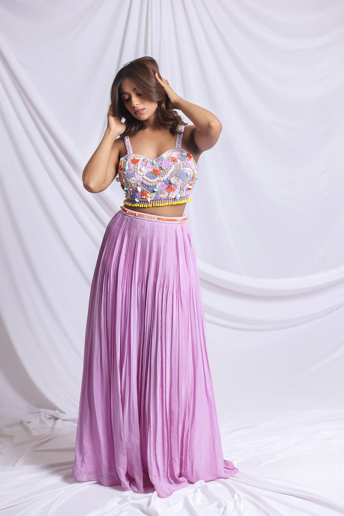 SHELL LUXE HAND EMBROIDERED LEHENGA SET