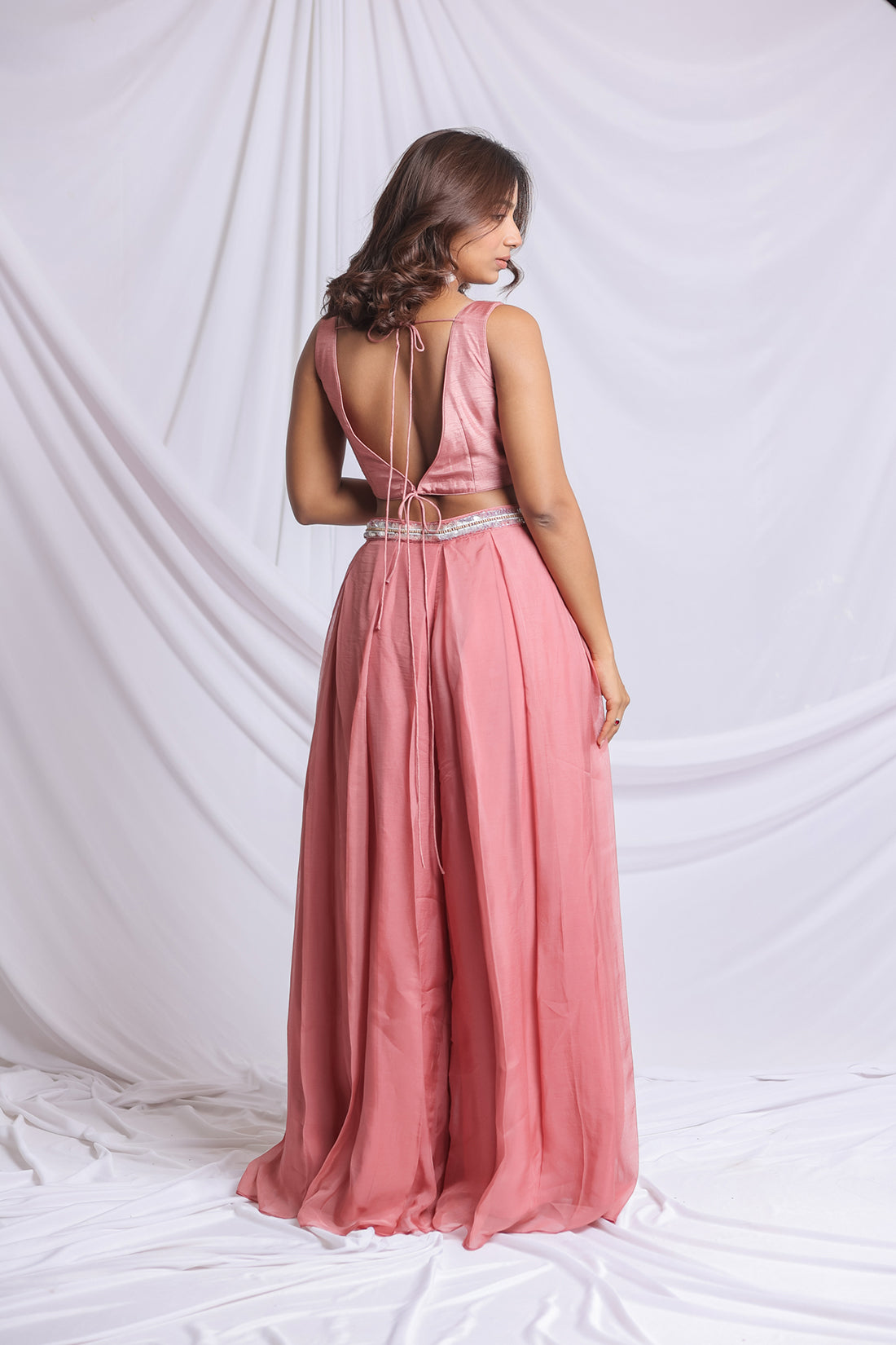 BROWN LUXE BOX PLEATED INDO WESTERN PALAZZO SET