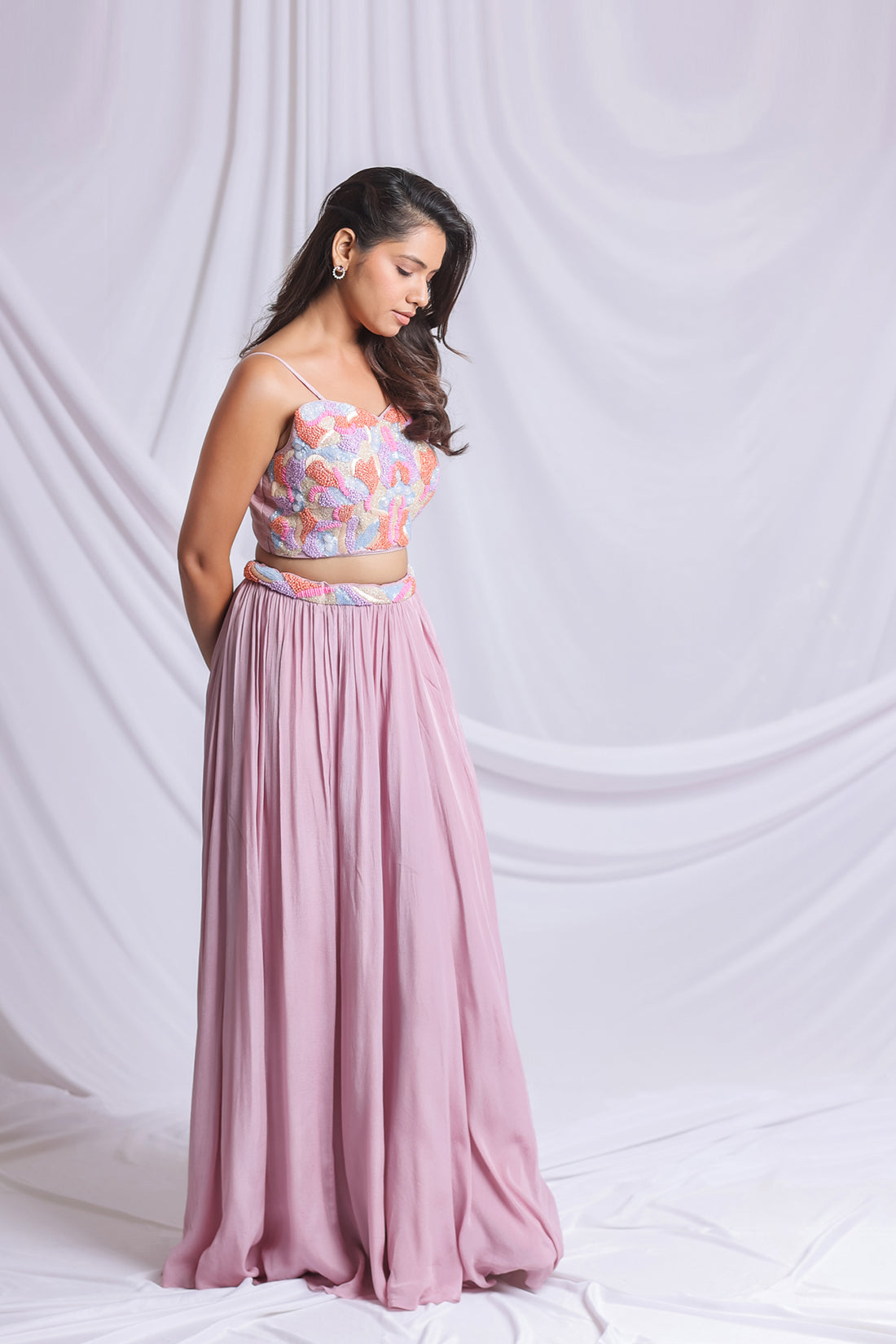 LIGHT MAUVE RAFFIA LUXE LEHENGA SET