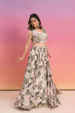 GREEN ALL OVER PRINTED HAND EMBROIDERED LEHENGA SET