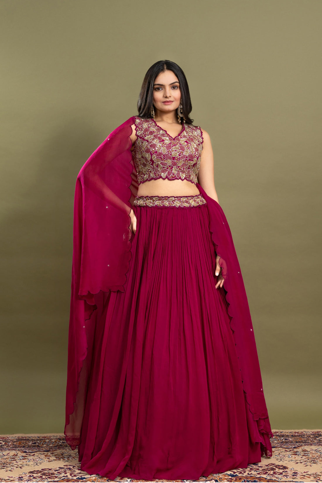 BURGUNDY HAND EMBROIDERED LEHENGA SET