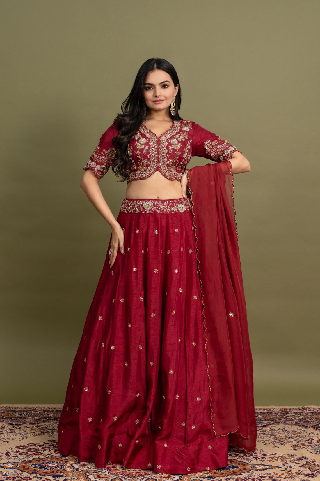 MAROON HAND EMBROIDERED LEHENGA SET