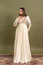 CREAM HAND EMBROIDERED PLEATED GOWN