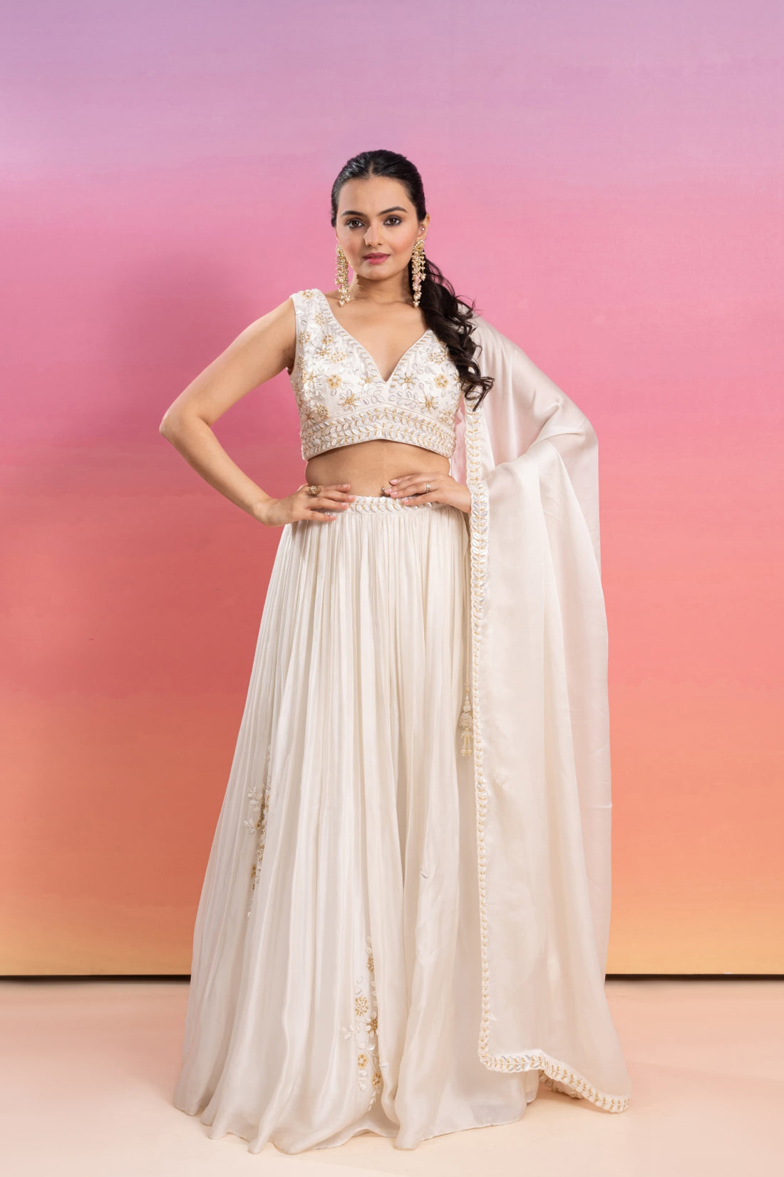 OFF WHITE CHIC EMBROIDERED LEHENGA SET