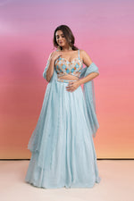 SKY BLUE HAND EMBROIDERED LEHENGA SET