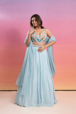 SKY BLUE HAND EMBROIDERED LEHENGA SET