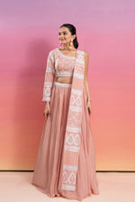 PEACH HAND EMBROIDERED LEHENGA SET