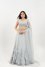 GREY HAND EMBROIDERED LEHENGA SET