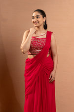 HOT PINK HAND EMBROIDERED PRE-DRAPED SAREE
