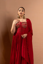 CRIMSON RED HAND EMBROIDERED ANARKALI SET