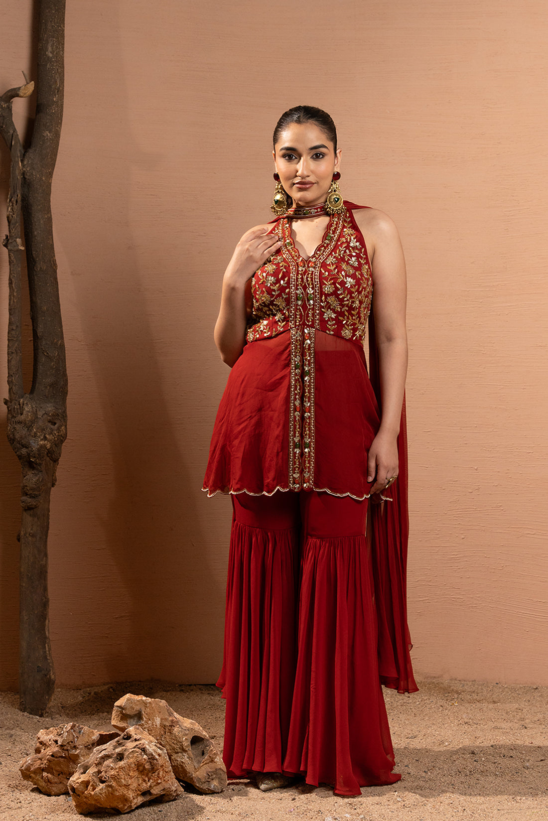 MAROON HAND EMBROIDERED SHARARA SET