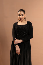 BLACK HAND EMBROIDERED FULL SLEEVES GOWN