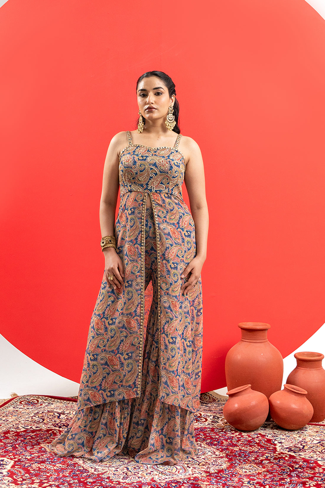 BLUE PRINTED INDO-WESTERN SHARARA SET