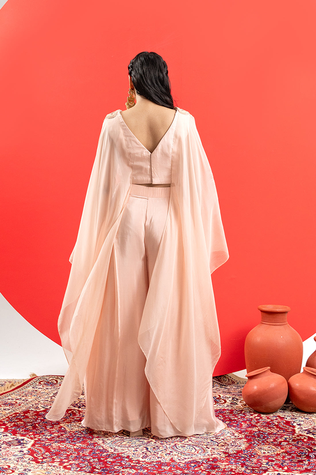 LIGHT PEACH INDO-WESTERN PALAZZO SET