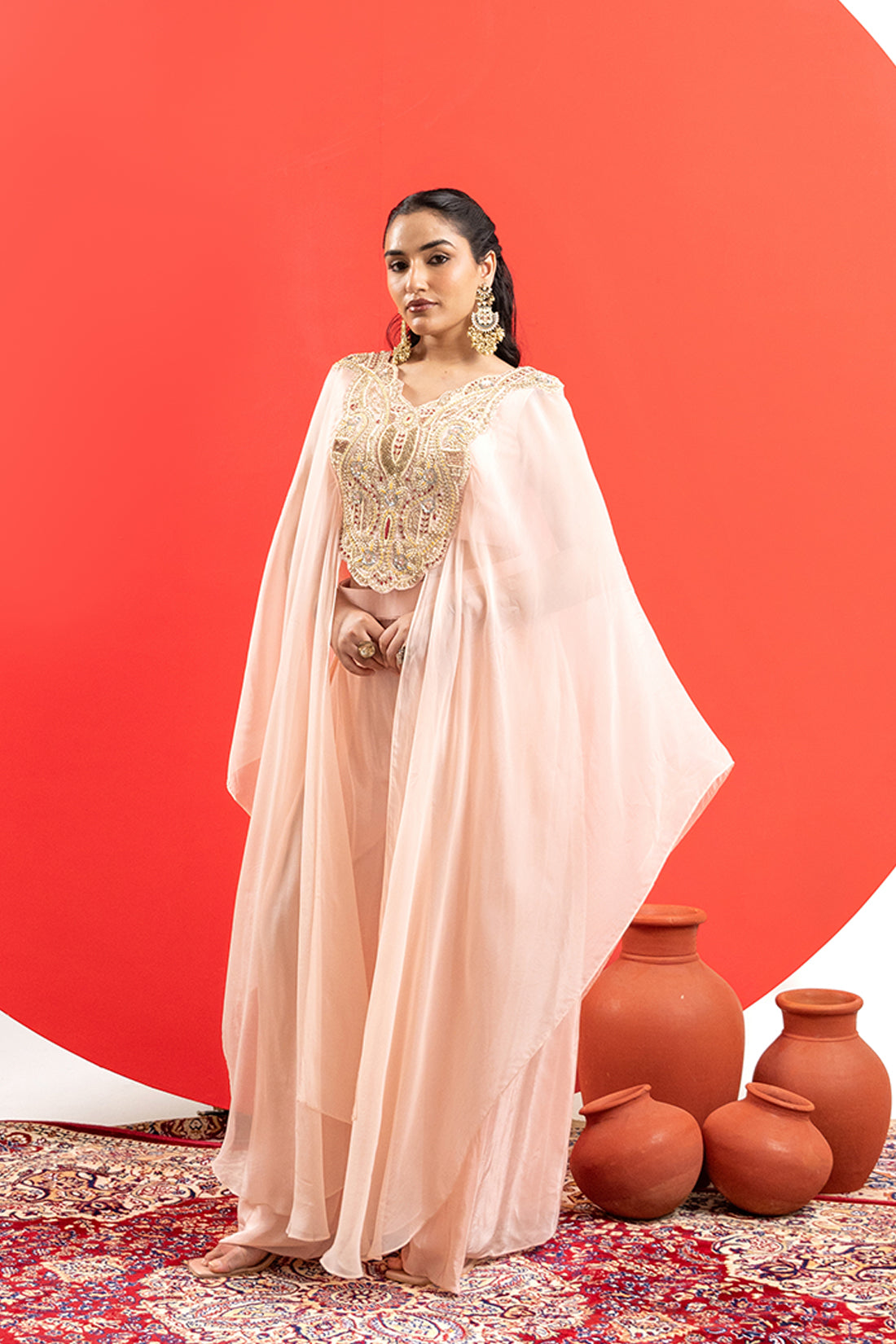 LIGHT PEACH INDO-WESTERN PALAZZO SET