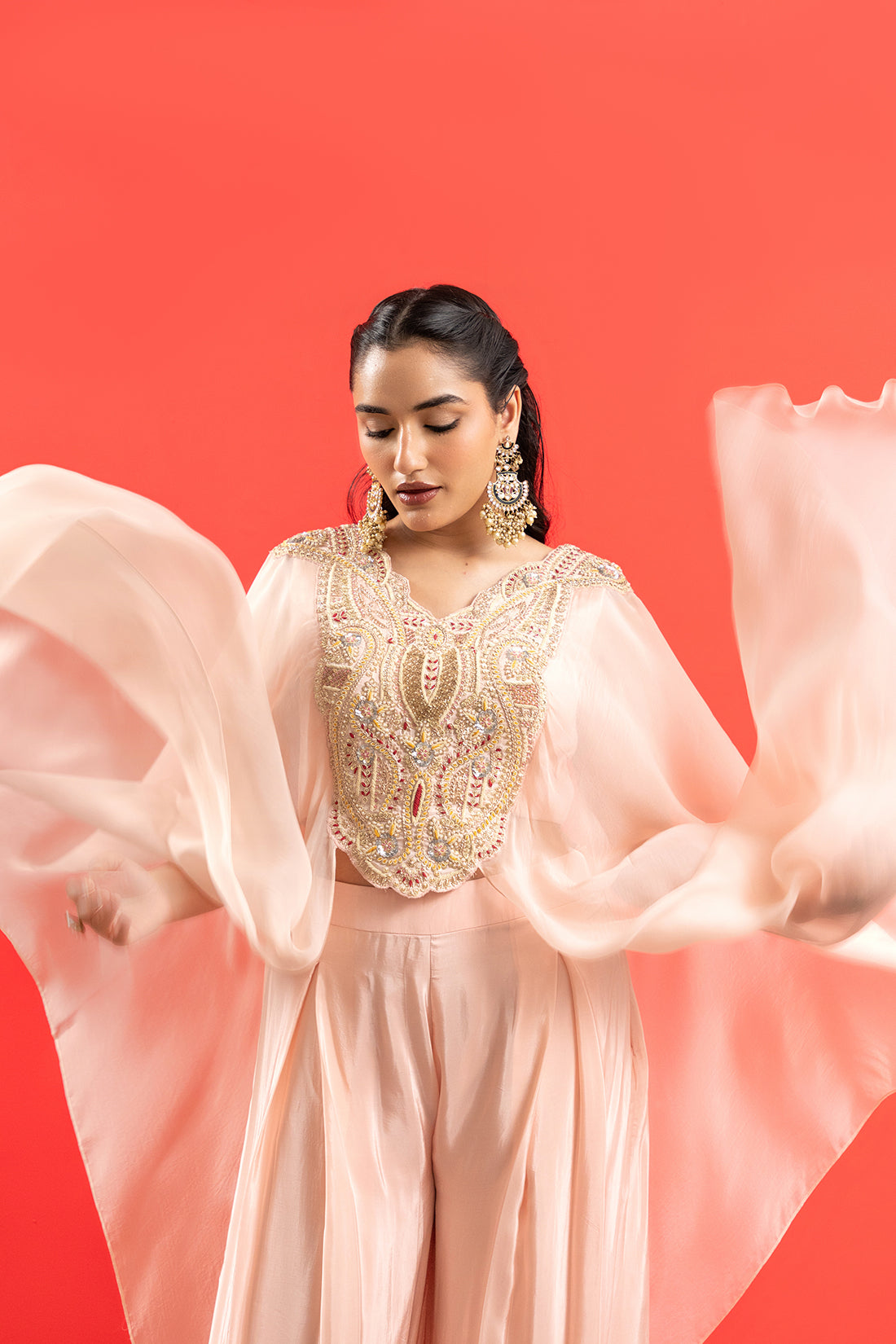 LIGHT PEACH INDO-WESTERN PALAZZO SET