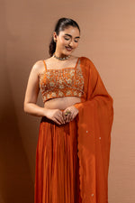 ORANGE HAND EMBROIDERED LEHENGA SET