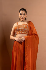ORANGE HAND EMBROIDERED LEHENGA SET