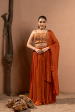 ORANGE HAND EMBROIDERED LEHENGA SET