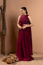 WINE EMBROIDERED SAREE