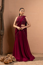WINE EMBROIDERED SAREE