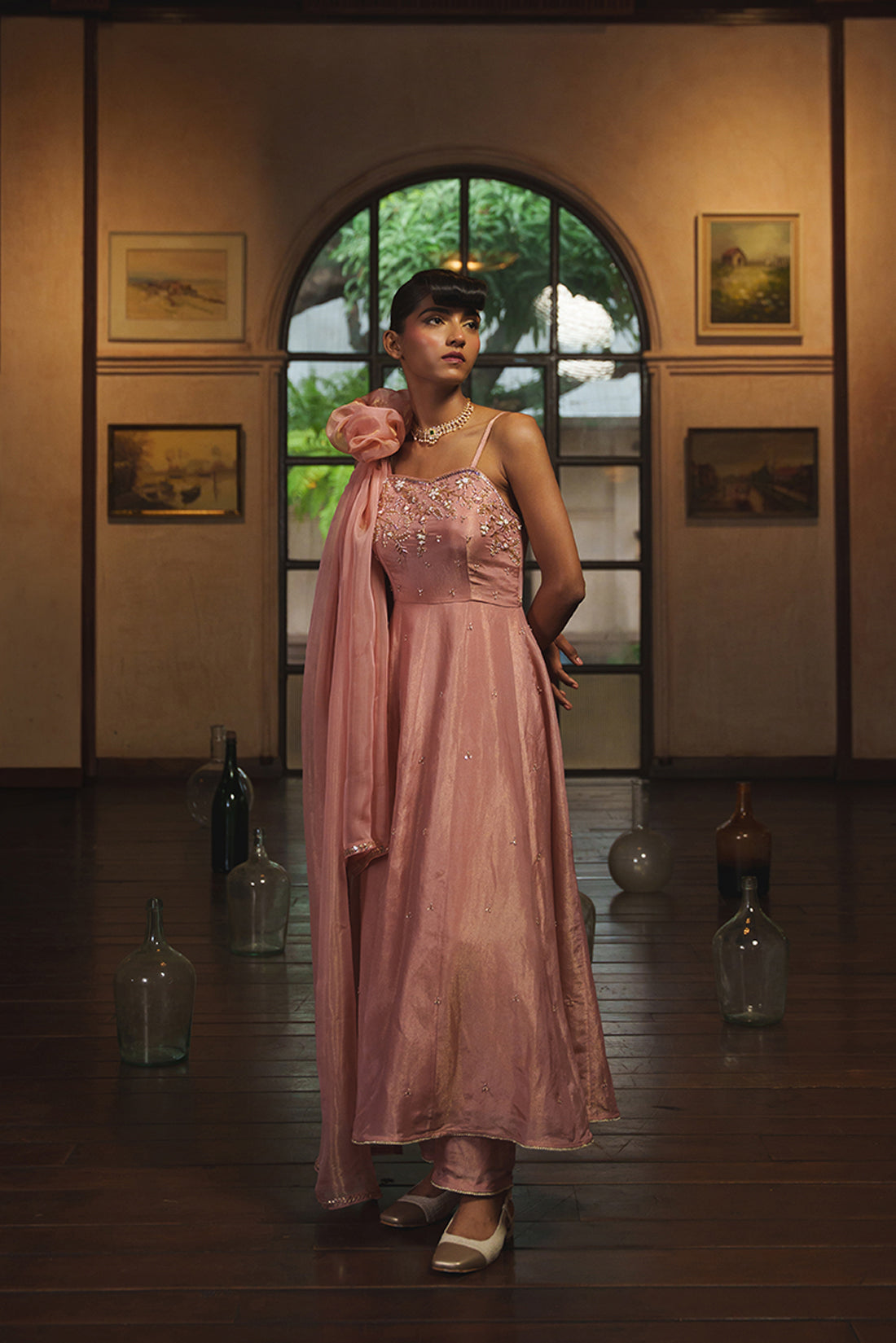PINK TISSUE ANARKALI SET