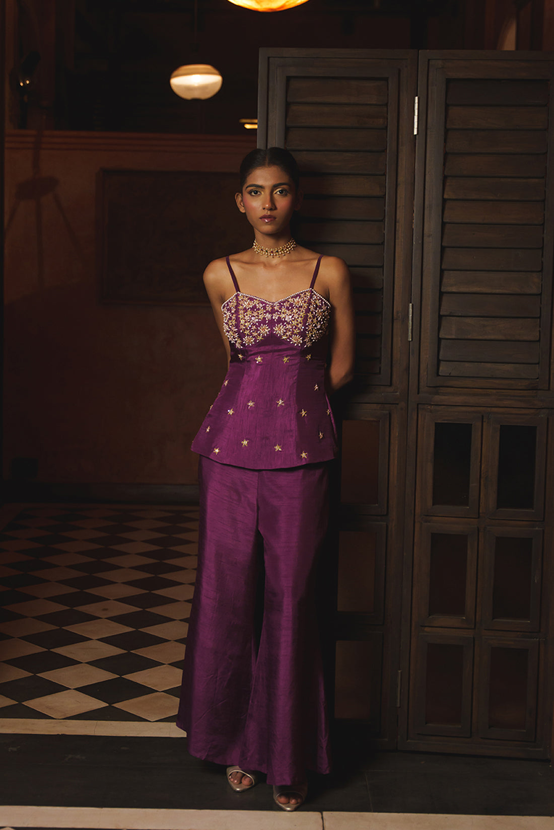 PURPLE SILK INDO-WESTERN PALAZZO SET