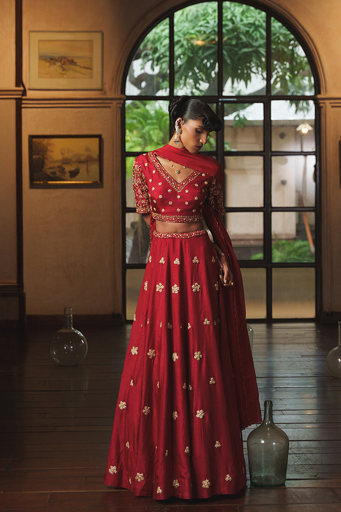 RED SILK & ORGANZA LEHENGA SET