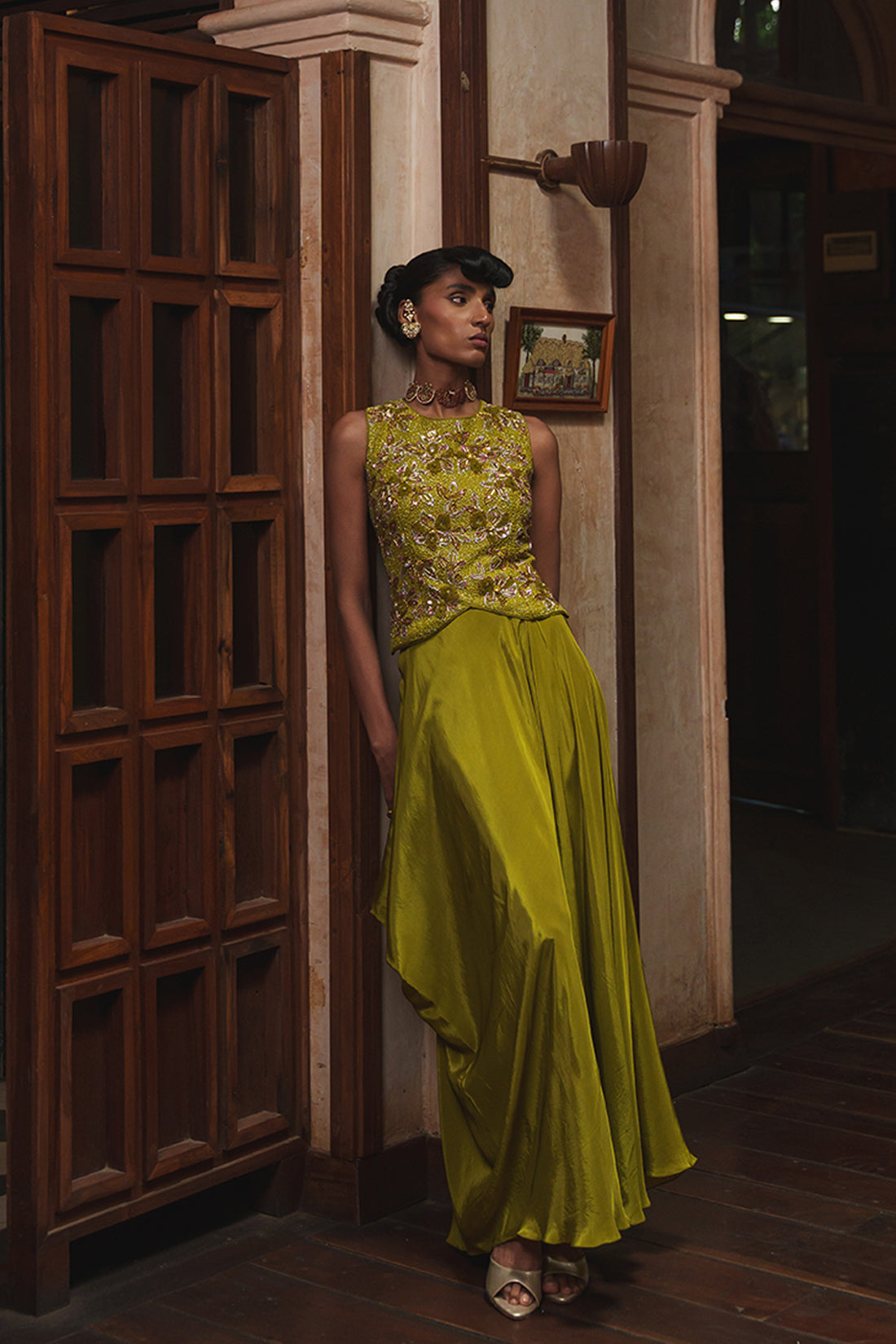 OLIVE GREEN LONG SKIRT SET