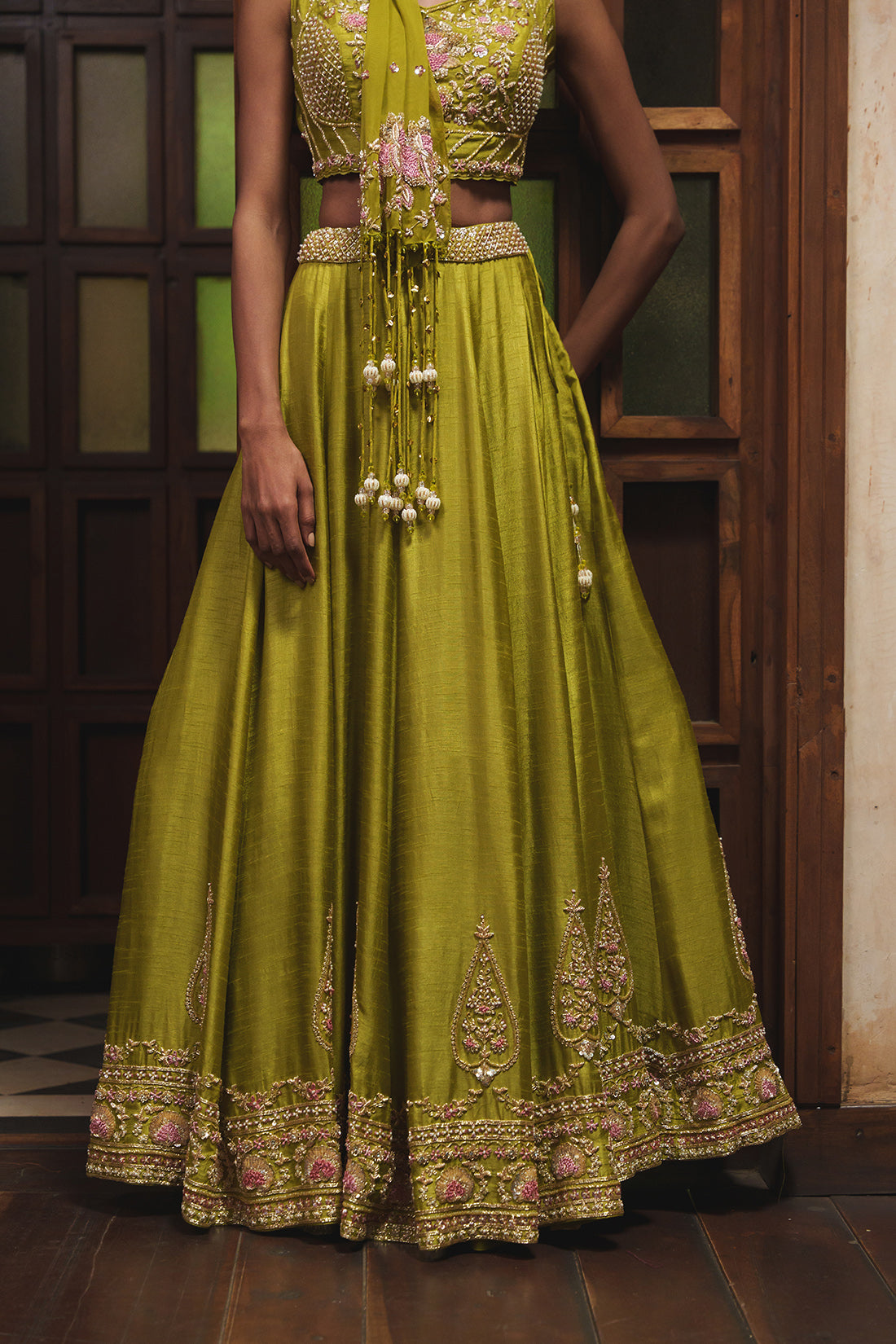 OLIVE GREEN LEHENGA SET