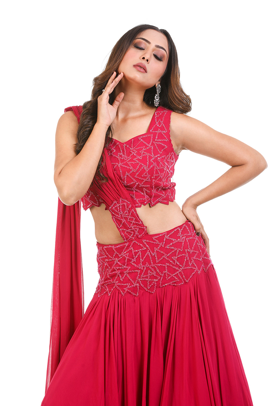 HOT PINK HAND EMBROIDERED LEHENGA SET