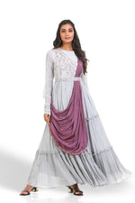 GREY & DUSTY PURPLE HAND EMBROIDERED GOWN