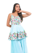 BLUE HAND EMBROIDERED PEPLUM PALAZZO SET