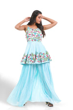 BLUE HAND EMBROIDERED PEPLUM PALAZZO SET